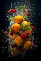 fresh fruits, splash, vibrant colors. photo