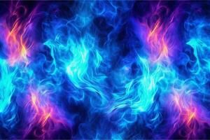 Drawn neon color blue, Burning flame background material abstract hand. photo