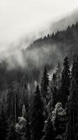 Mountain forest with mist and fog. photo