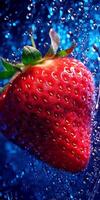 Dynamic and mesmerizing composition of a strawberry wet. AI geneartive photo