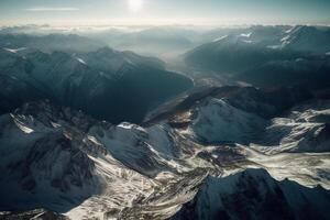 Aerial shot of beautiful Swiss Alps. AI Generative photo