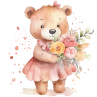 süß Mädchen Teddy Bär Aquarell T-Shirt Design, transparent Hintergrund, ai generiert png