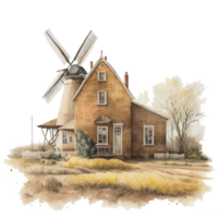 fallen Bauernhaus Clip Art Aquarell T-Shirt Design transparent Hintergrund, ai generiert png