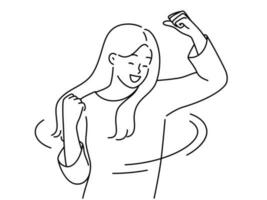 Overjoyed young woman feel excited with good news. Smiling girl celebrate success or win. Victory and promotion. Vector illustration.