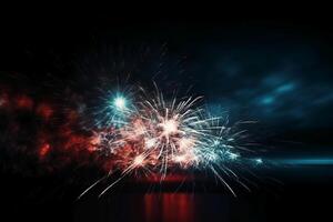 Blue, red, white, firework, Independence Day Abstract Poster background, copyspace. photo