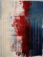 A painting made of white, red, and blue paint streaks. photo