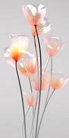 Glass texture, flower stems, petals, tulip flowers, white background, clean and transparent. photo