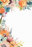 Blank empty white page with oil painting chic floral border, slightly edges. photo