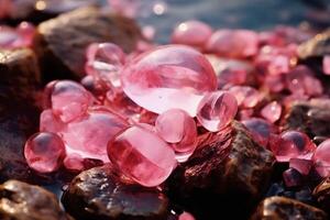 rosado y blanco cristal piedras me gusta Oceano en agua. ai generativo foto