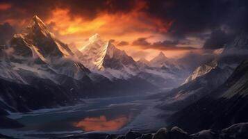 a mount everest, snow and magestic landscape. photo