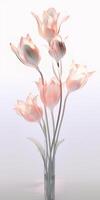 Glass texture, flower stems, petals, tulip flowers, white background, clean and transparent. photo