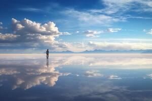 salar Delaware uyuni, reflexión agua, cielo. ai generativo foto