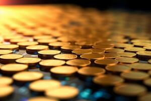 close up of rows coins for finance and banking concept. photo
