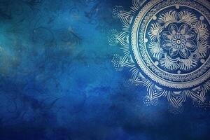 Indigo color background paper texture Rangoli pattern painting. photo