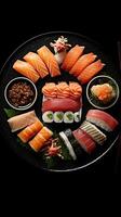 Sushi, deconstructed masterpiece, vibrant fish slices. photo