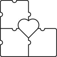 Black Thin line art Of Heart Puzzle Icon. vector