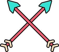 Cross Spear Flat Icon In Red And Turquoise Color. vector