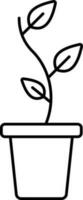 Black Thin Line Art Of Leaves Plant Vase Icon. vector