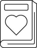 Heart Symbol Book Icon In Black Line Art. vector