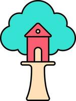 Colorful Tree House Icon In Flat Style. vector