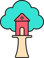 Colorful Tree House Icon In Flat Style. vector