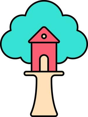 Colorful Tree House Icon In Flat Style.