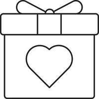 Heart Symbol On Gift Box Black Stroke Icon. vector