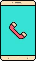Red And Yellow Phone Call Symbol In Smartphone Screen Icon. vector