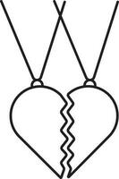 Black Linear Style Broken Heart Pendant Icon. vector