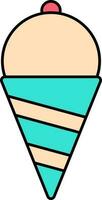 Flat Illustration Of Ice Cream Cone Turquoise And Yellow Icon. vector