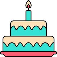 Burning Candle Cake Turquoise And Yellow Cake Icon. vector