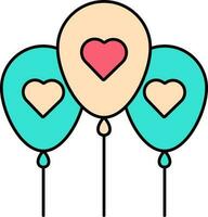 Heart Print Fly Balloons Colorful Icon In Flat Style. vector