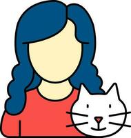 Flat Illustration Of Faceless Young Girl With Cat Cartoon Icon. vector