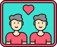 Lovely Two Young Boys Photo Frame Turquoise And Red Icon. vector