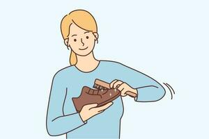 Smiling young woman polish shoes with brush. Happy girl take care of leather footwear. Vector illustration.