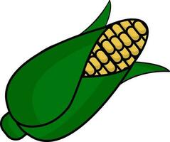 Leaves With Corn Cob Icon In Yellow And Green Color. vector