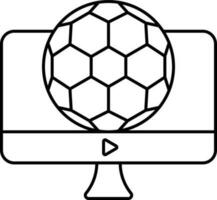 Black Linear Style Football In Desktop Screen Icon. vector