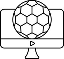 Black Linear Style Football In Desktop Screen Icon. vector