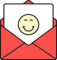 Smiley Card With Envelope Flat Icon In Red And Yellow Color. vector