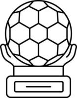 Soccer Ball In Hand Trophy Thin Line Icon. vector