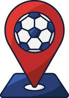 Soccer Ball Map Location Point Red And Blue Icon. vector