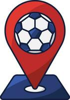 fútbol pelota mapa ubicación punto rojo y azul icono. vector