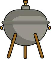 Flat Stye Barbecue Kettle Icon In Grey And Brown Color. vector