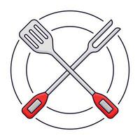 Grey And Red Cross Spatula And Fork Over Circles Background. vector