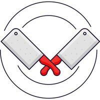 Grey And Red Cross Cleaver Knife Against Circle Background. vector