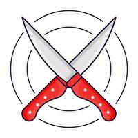 Grey And Red Cross Knife On Circle Background. vector