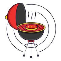 Hot Barbeque Kettle Red And Yellow Illustration Against Circular Background. vector