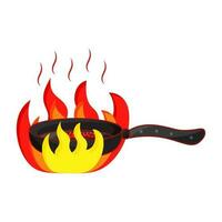 Illustration Of Meat Frying Pan On Flaming Against White Background. vector