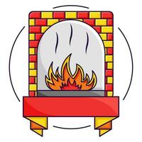 Burning Fireplace Yellow And Red Flat Vector. vector