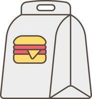 Red And Yellow Burger Symbol Shopping Bag Icon In Flat Style. vector